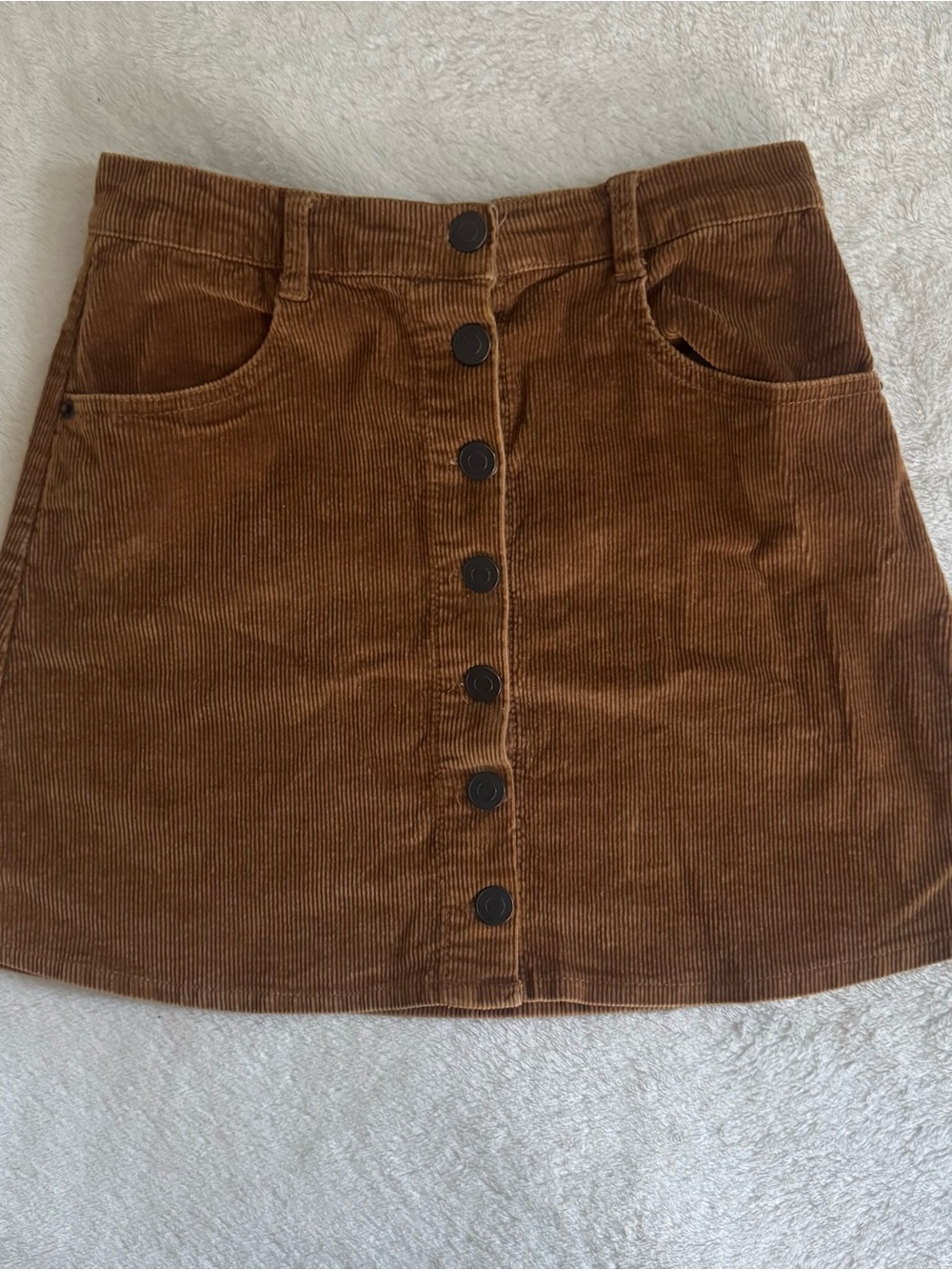 Brandy Melville Brown Corduroy Button-Front Mini Skirt